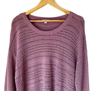 J. Jill Mauve Pink Open Weave Crochet Long Sleeve Knit Sweater MP